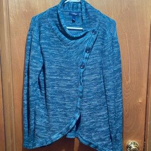 Teal & White Button/Open Front Women's Medium Knit Cardigan